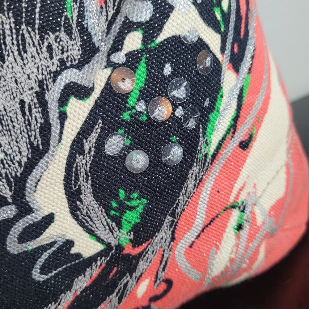 Coach Poppy Signature Coral Ivory Canvas Sequin Glam Shoulder Bag - Picture 8 of 16